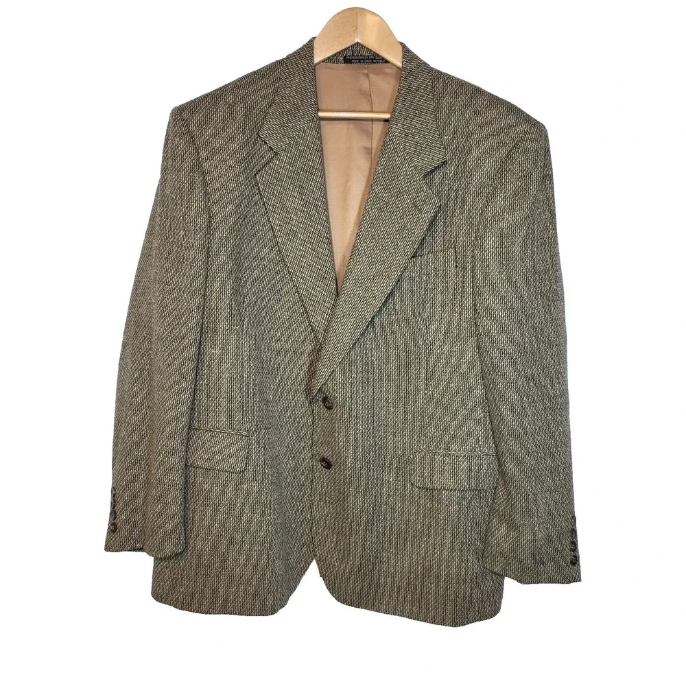 VTG Gio Brassero Silk/Wool Cream/Olive/Black 2 Button Woven Blazer Size 44R‎